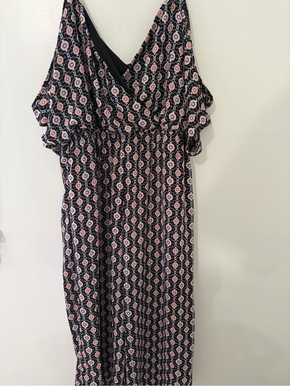 ROMWE Black Maxi Dress with Pink Floral Medallions